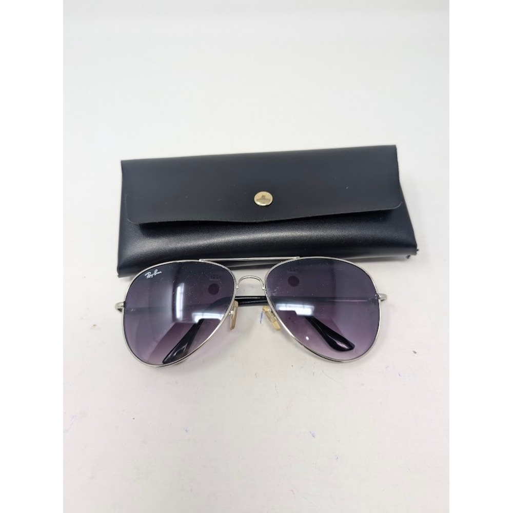 Ray-Ban Silver Aviator Sunglasses Purple Gradient Lenses Case Included